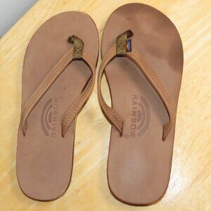 Rainbow Womens Size 6 Brown Leather Classic Thong Thin Strap Sandals Flip Flops